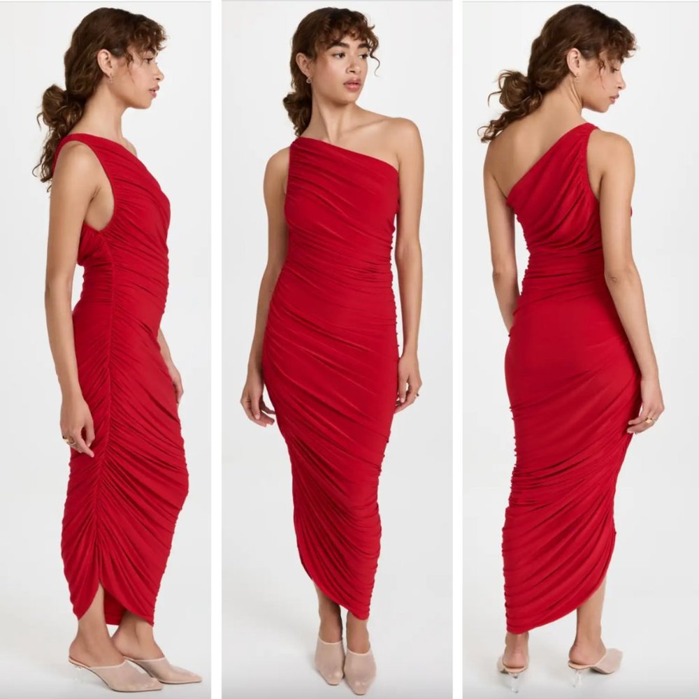 NWT Norma Kamali Diana Gown One-shoulder Ruched Stretch Jersey Bodycon Maxi